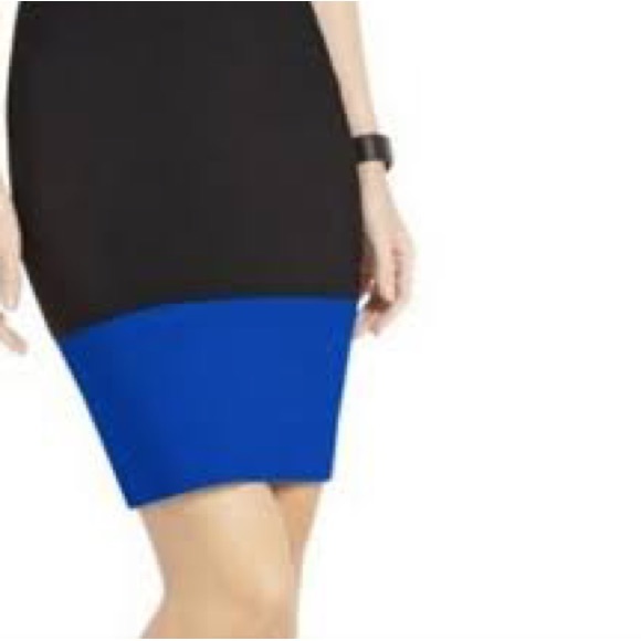 BCBGMAXAZRIA Scarlett Black & Blue Colorblock Pencil Skirt Sz S - Picture 1 of 8